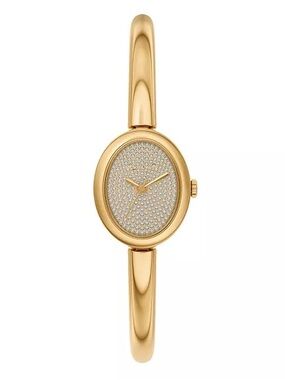 Michael Kors Women's Maude Three-Hand Gold-Tone Stainless Steel Oval Watch, 21mm